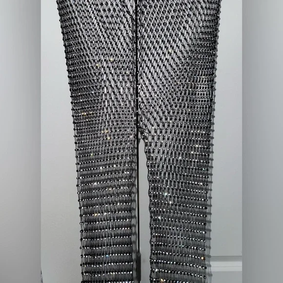 Black Mesh Rhinestone Pants - Picture 8 of 12
